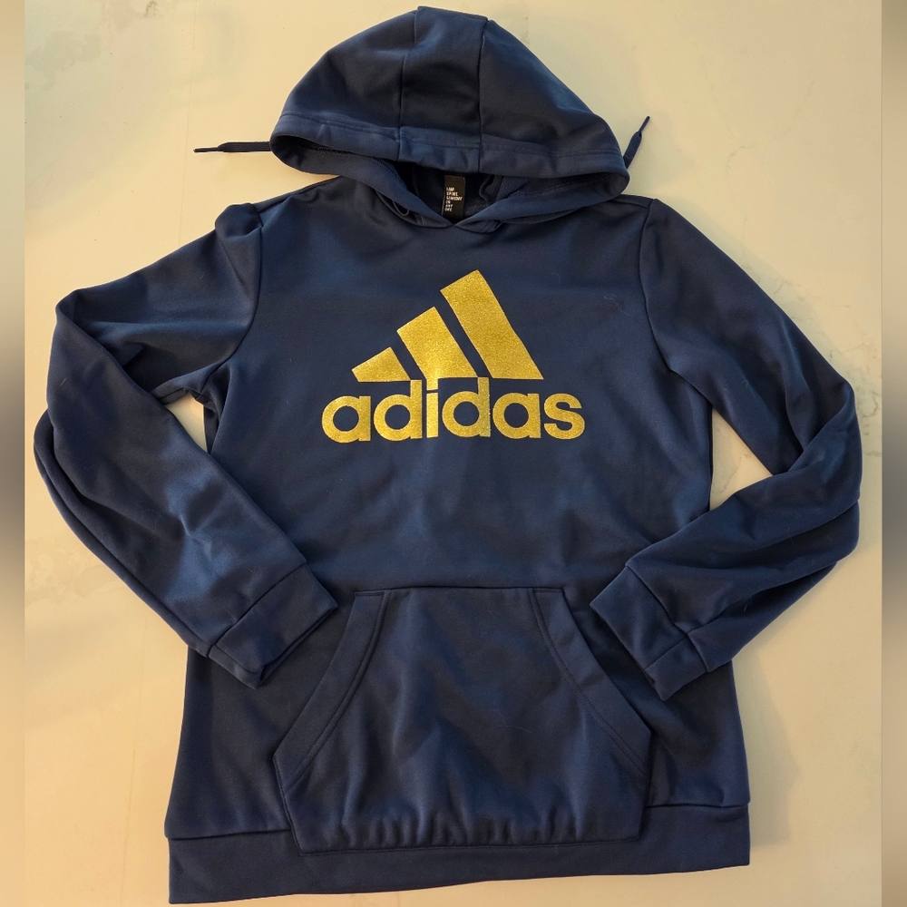 Free W Purchase Adidas Navy Hoodie with Metallic Sparkle Gold Logo